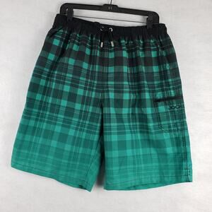 Y2K Jockey Men's Size 32 Ombre Plaid Swim Trunks Teal Black Grunge Surfer Skater